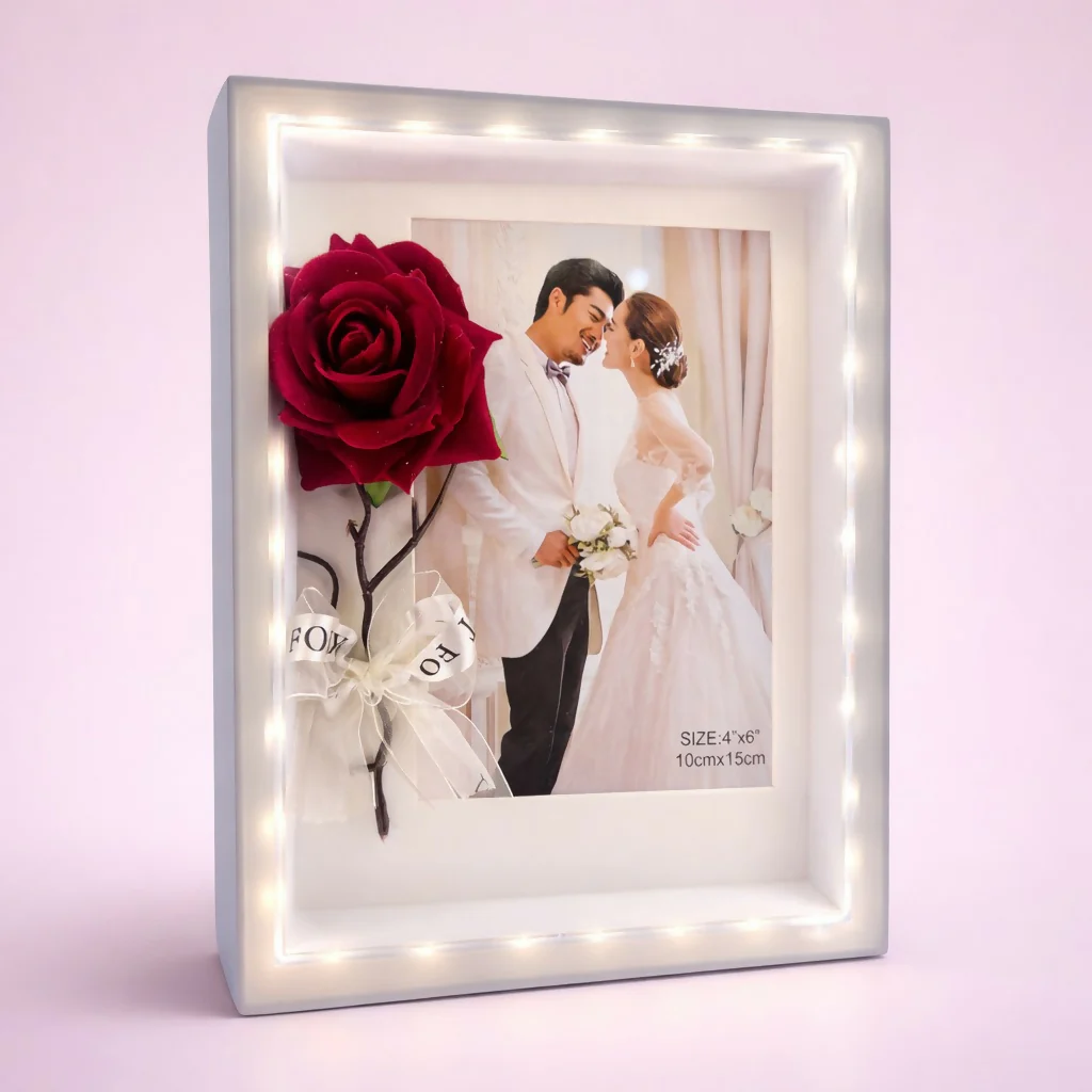 LED Photo Frame with Decorative Flower Design Tabletop Gift Frame ( Design may vary a little) - Image 5