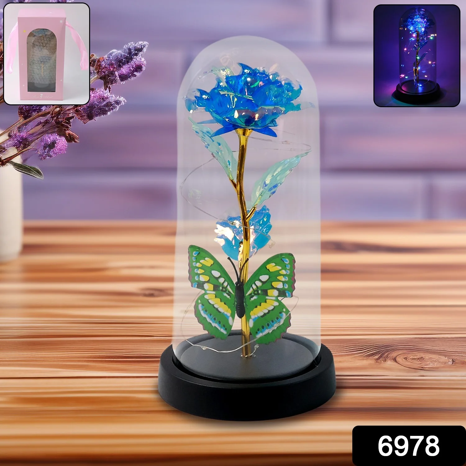 LED-Powered Eternal Rose in plastic Dome (1 Pc / Battery not Included) - Image 2