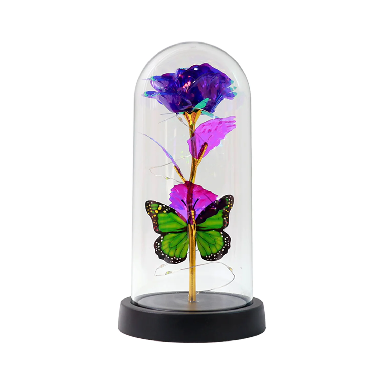 LED Preserved Rose with Colorful Butterfly in Plastic Dome (1 Pc & Mix Color) - Image 5