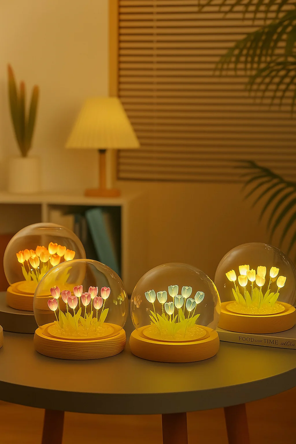 LED Purple Tulip Dome Lamp with Wooden Base for Home Decor - Image 2