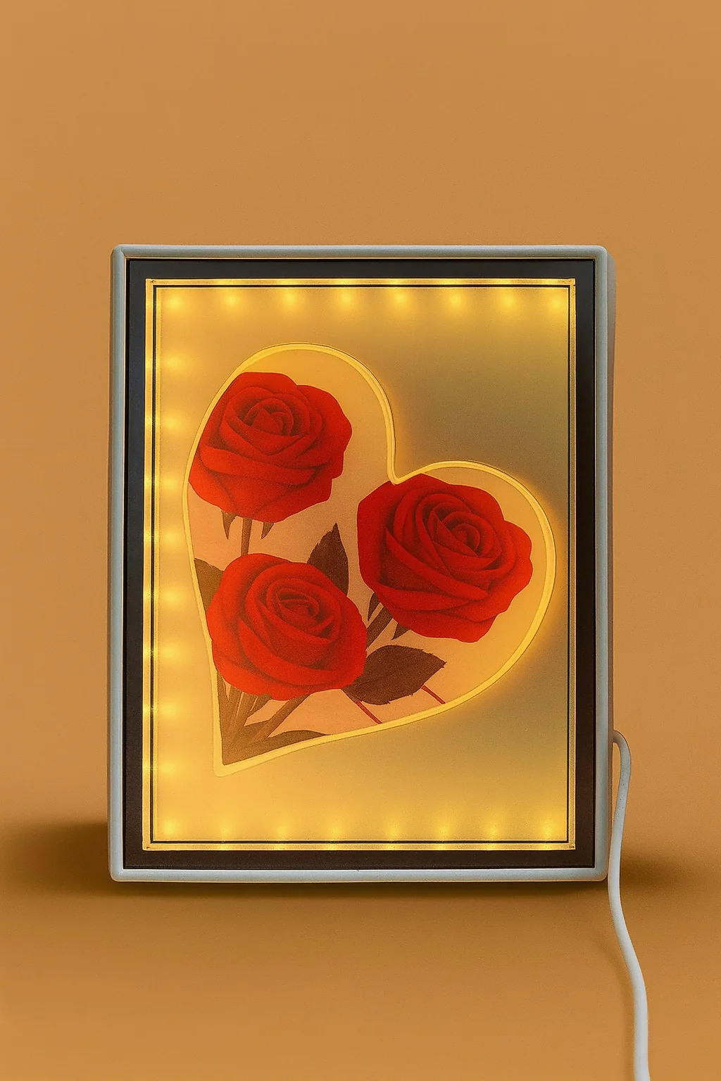 LED Rectangle Photo Frame with Heart and Red Roses Design - Image 2