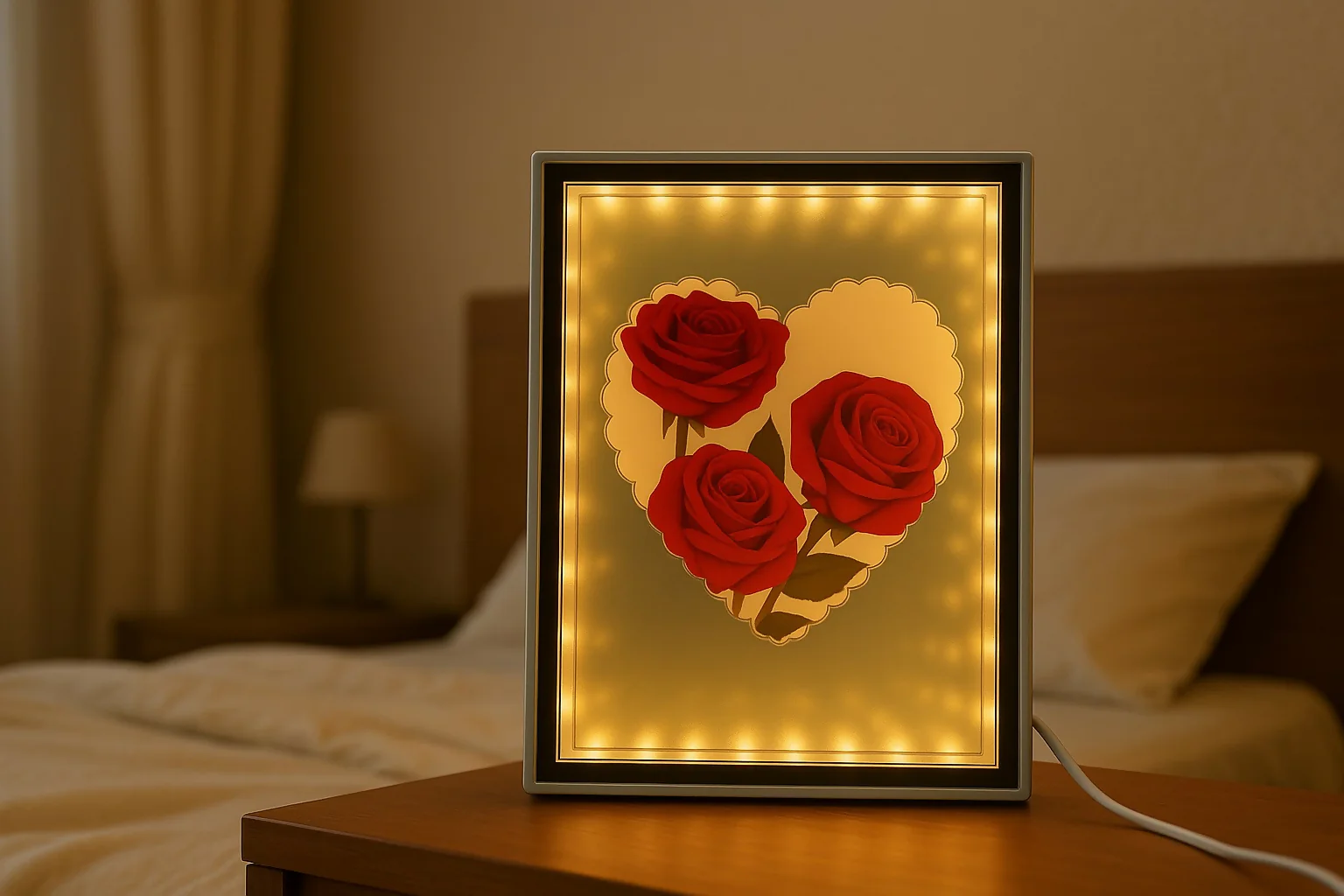 LED Rectangle Photo Frame with Rose Heart Design for Romantic Gift - Image 4