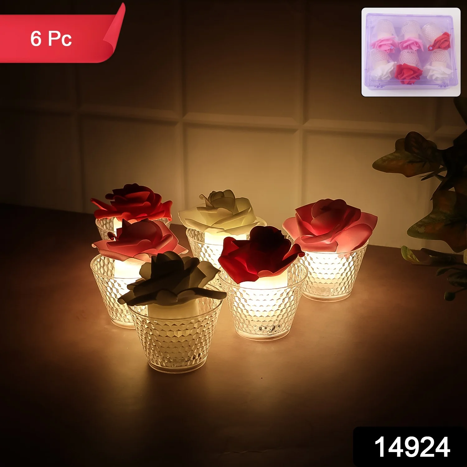 LED Rose Flower Decorative Flameless Tealight Candles - (6 Pc / Set) - Image 2