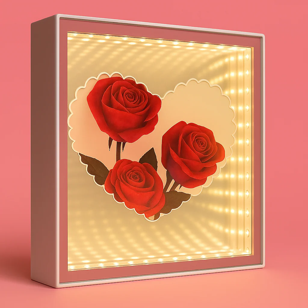 LED Rose Infinity Mirror Light Box | Romantic 3D LED Illusion Heart Shaped Rose Lamp | Decorative Tabletop Night Light for Bedroom, Living Room & Gifts | Valentine’s Day, Anniversary, Wedding, Home Décor - Image 2