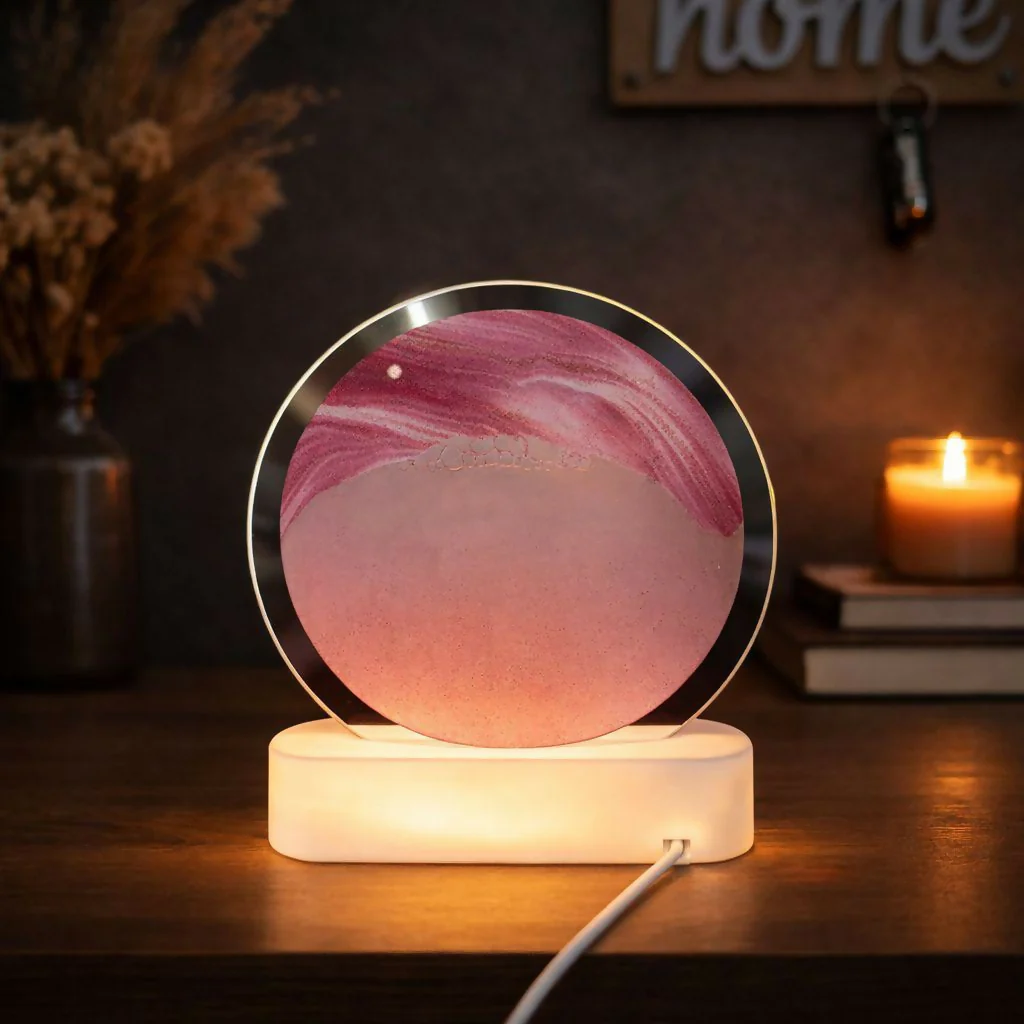 LED Round Static Blush Pink Sand Art Lamp | Cute Ambient Decorative Night Light - Image 2