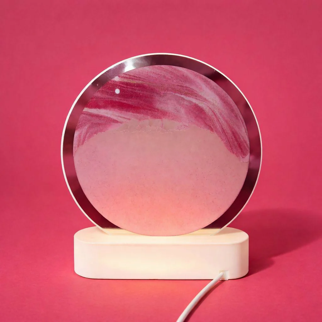 LED Round Static Blush Pink Sand Art Lamp | Cute Ambient Decorative Night Light - Image 3