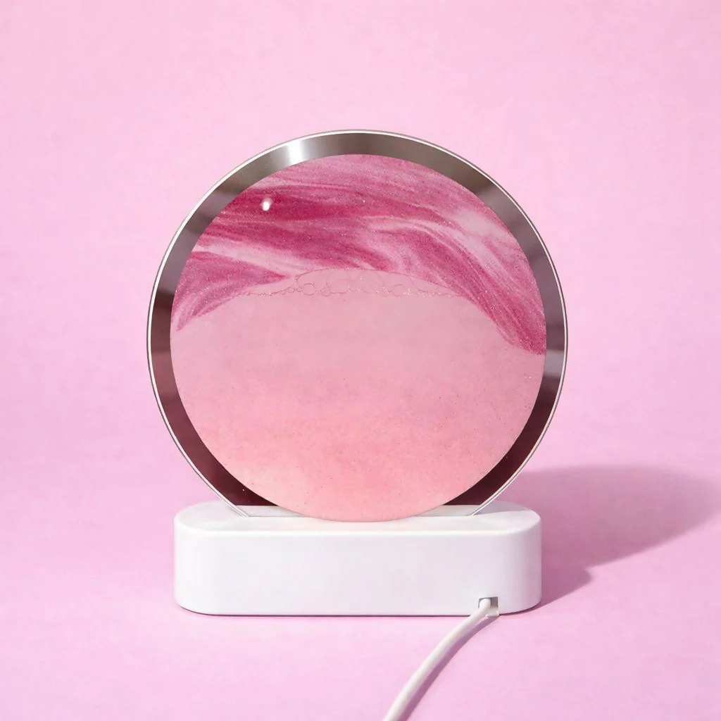 LED Round Static Blush Pink Sand Art Lamp | Cute Ambient Decorative Night Light - Image 4