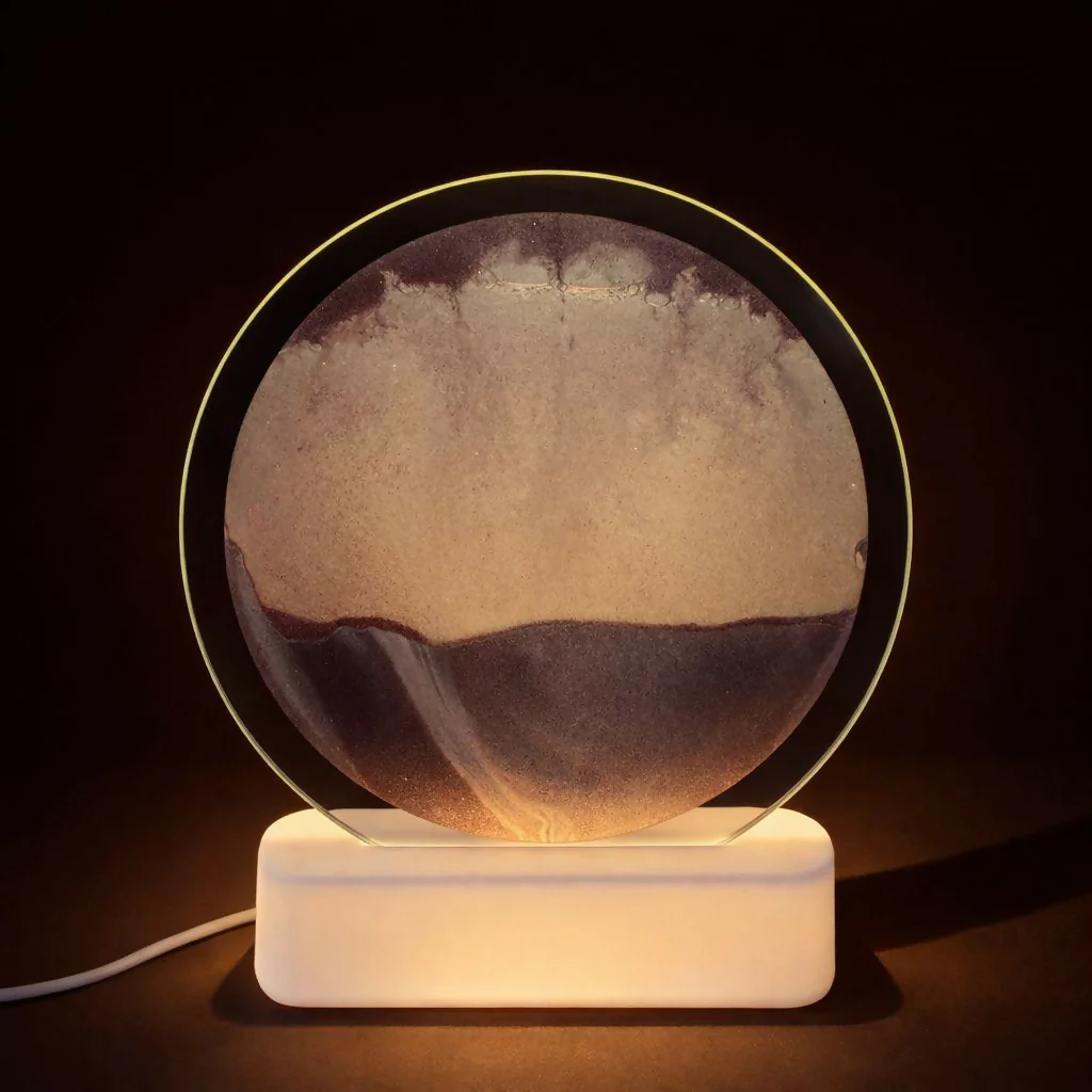 LED Round Static Brown & Beige Sand Art Lamp | Ambient Decorative Night Light - Image 3