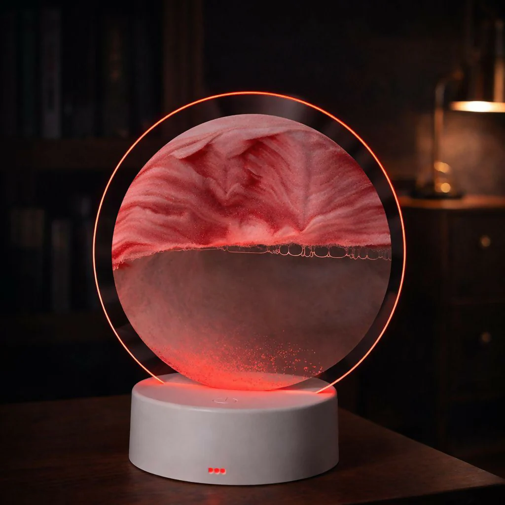 LED Round Static Deep Red Sand Art Lamp | Ambient Decorative Night Light Décor - Image 2