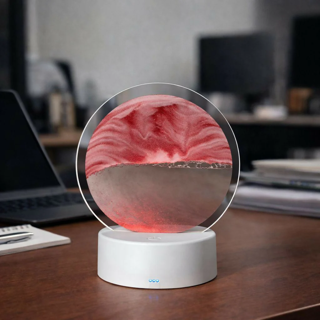 LED Round Static Deep Red Sand Art Lamp | Ambient Decorative Night Light Décor - Image 3