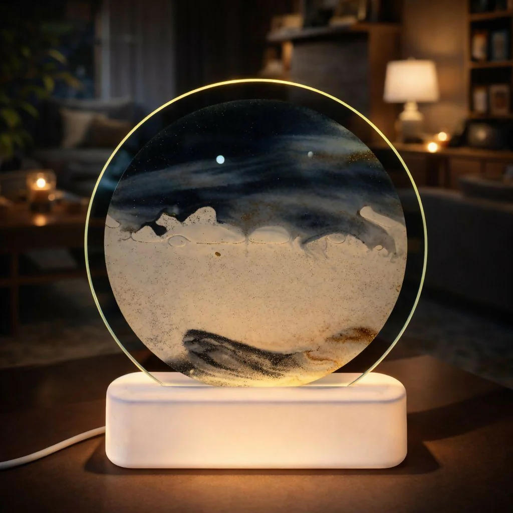 LED Round Static Grey Sand Art Lamp | Modern Ambient Decorative Night Light - Image 2