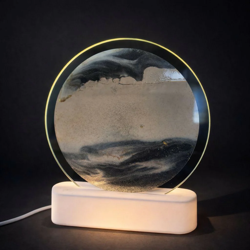 LED Round Static Grey Sand Art Lamp | Modern Ambient Decorative Night Light - Image 3