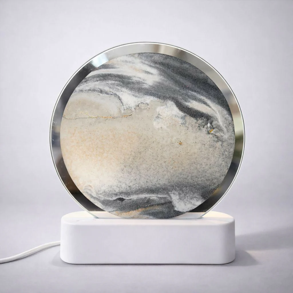 LED Round Static Grey Sand Art Lamp | Modern Ambient Decorative Night Light - Image 4