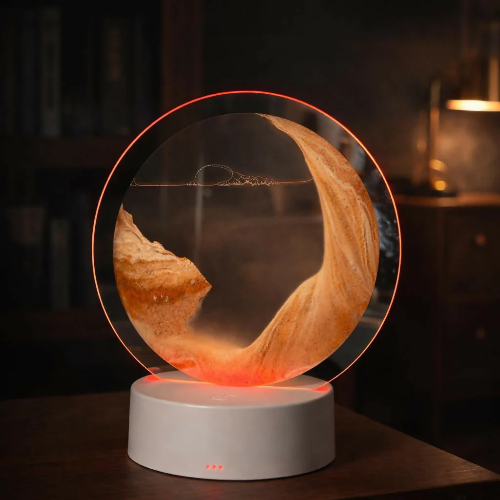 LED Round Static Orange Sand Art Lamp | Ambient Decorative Night Light Décor - Image 2