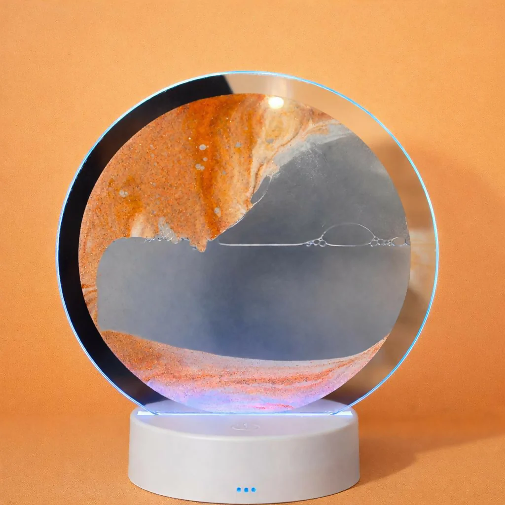LED Round Static Orange Sand Art Lamp | Ambient Decorative Night Light Décor - Image 3