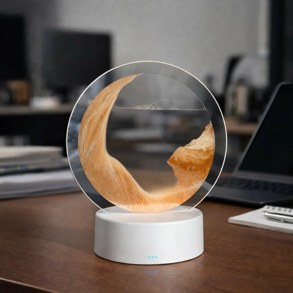 LED Round Static Orange Sand Art Lamp | Ambient Decorative Night Light Décor - Image 4