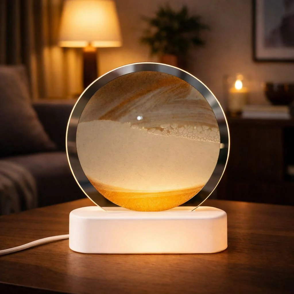 LED Round Static Orange Sand Art Lamp | Ambient Decorative Night Light Home Décor - Image 2