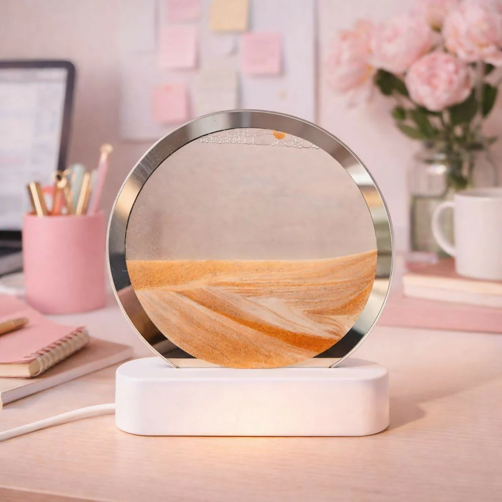 LED Round Static Orange Sand Art Lamp | Ambient Decorative Night Light Home Décor - Image 3
