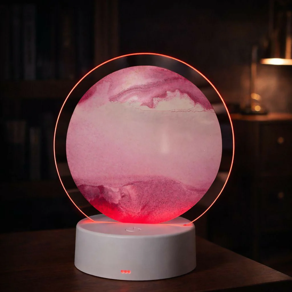 LED Round Static Pink Sand Art Lamp | Ambient Decorative Night Light Home Décor - Image 2