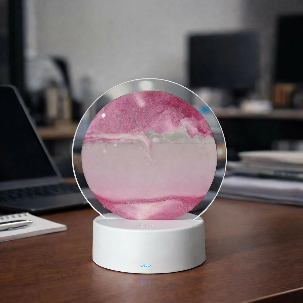 LED Round Static Pink Sand Art Lamp | Ambient Decorative Night Light Home Décor - Image 4