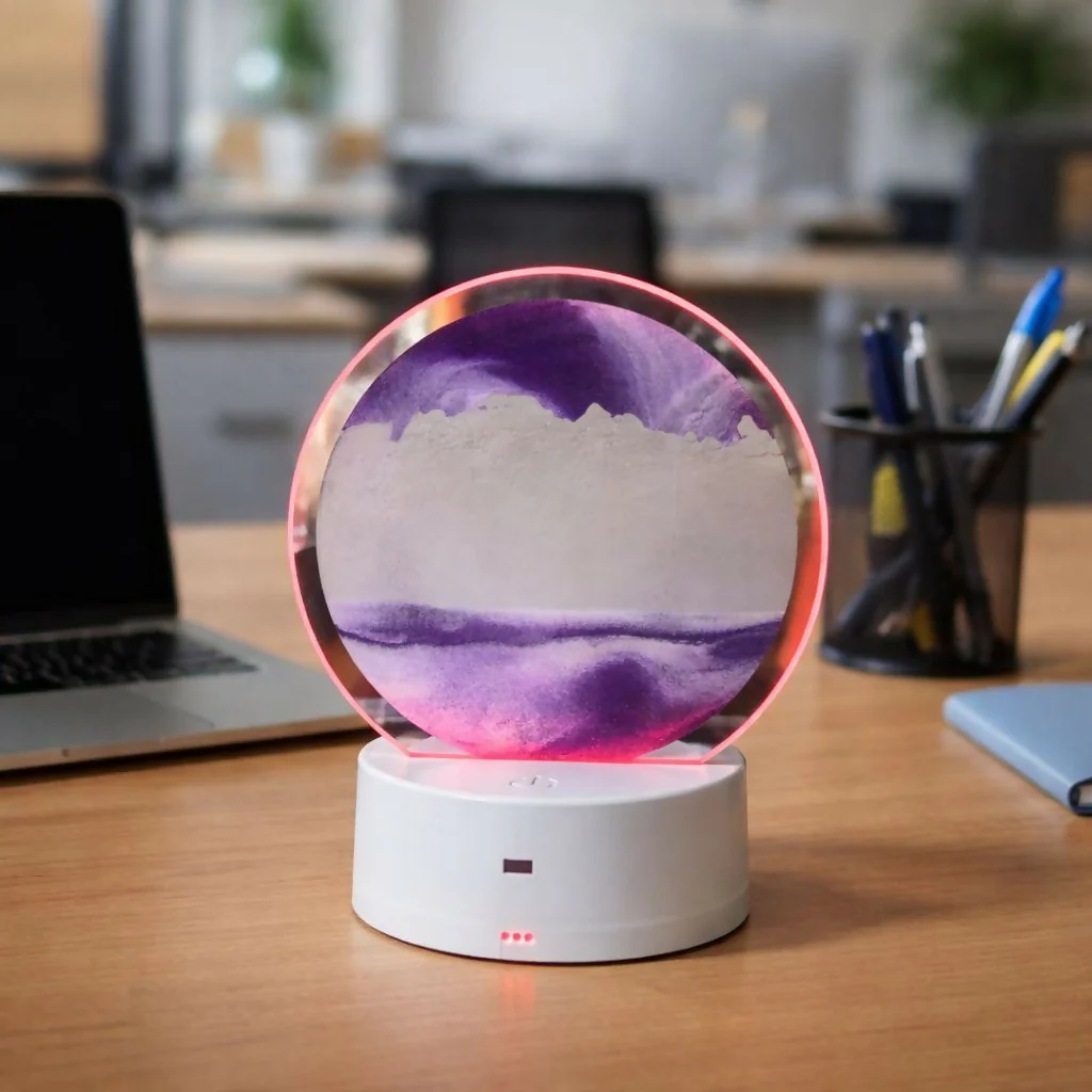 LED Round Static Purple Sand Art Lamp | Ambient Decorative Night Light Décor - Image 3