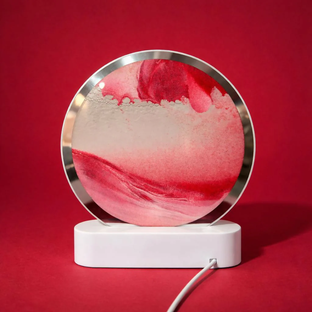 LED Round Static Red Sand Art Lamp | Ambient Decorative Night Light Home Décor - Image 2