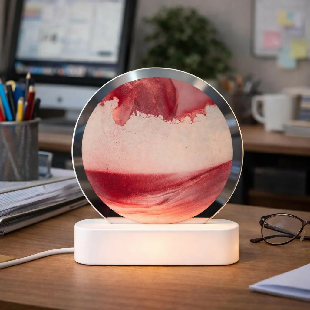 LED Round Static Red Sand Art Lamp | Ambient Decorative Night Light Home Décor - Image 3