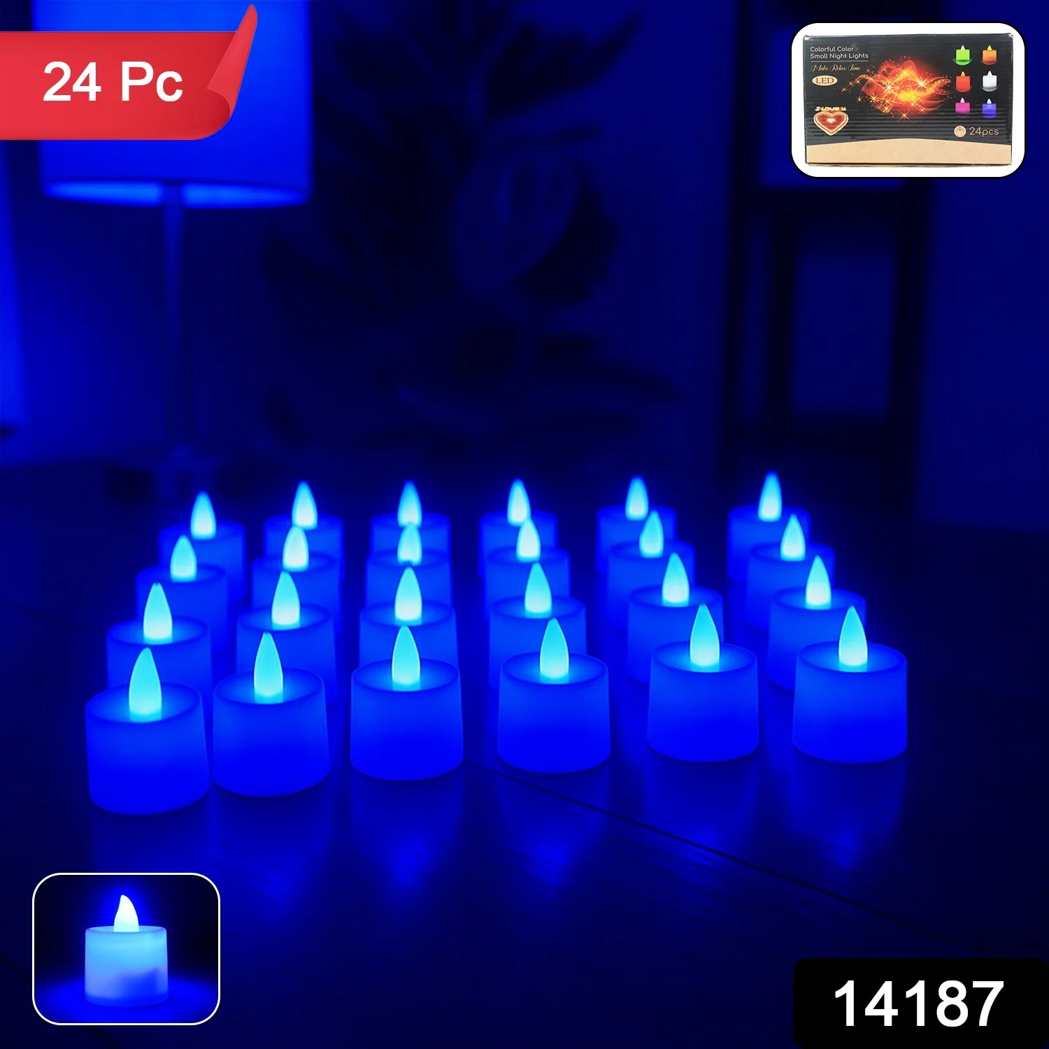 Blue LED Tea Light Candles (24 Pc) - Image 2