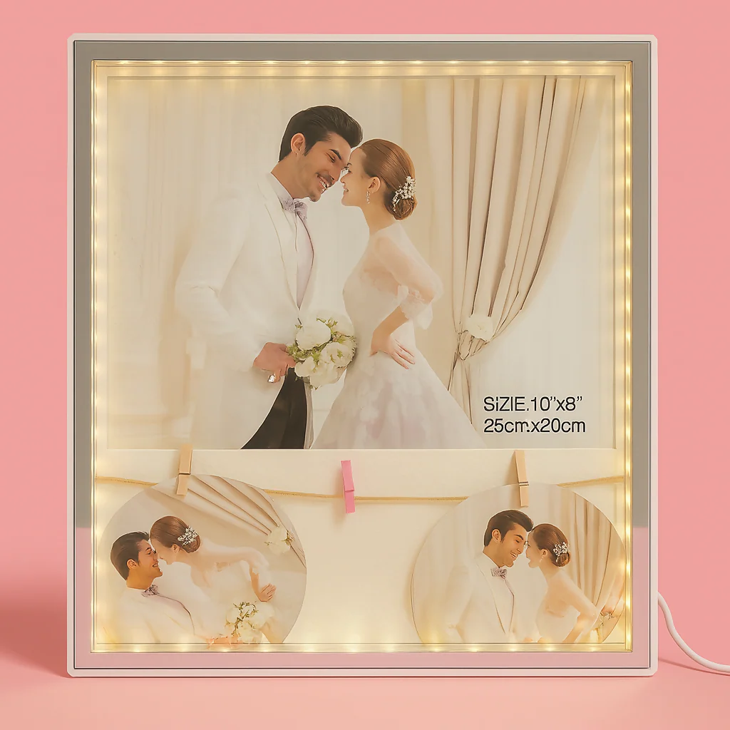 LED Wedding Couple Photo Frame with Warm Lights – Photo Size 10×8 inch (25×20 cm) - Image 2