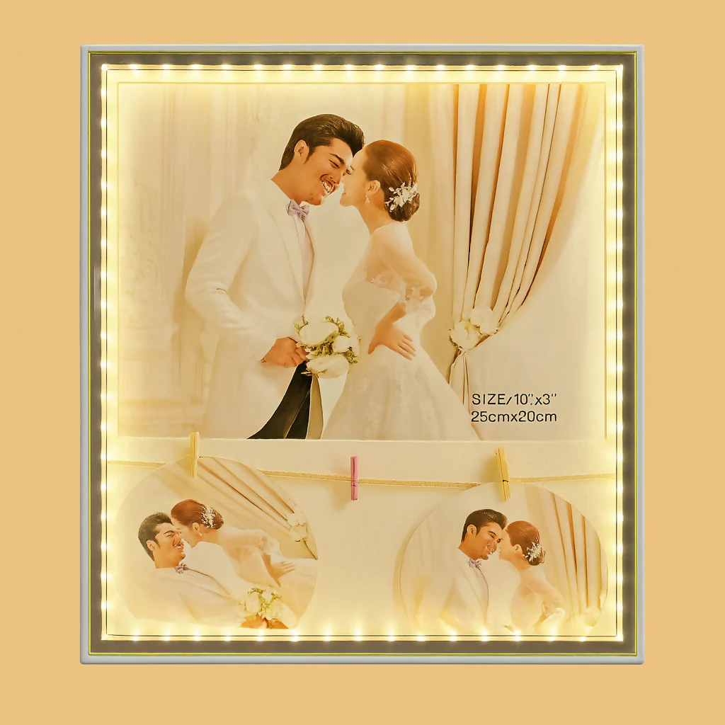 LED Wedding Couple Photo Frame with Warm Lights – Photo Size 10×8 inch (25×20 cm) - Image 3