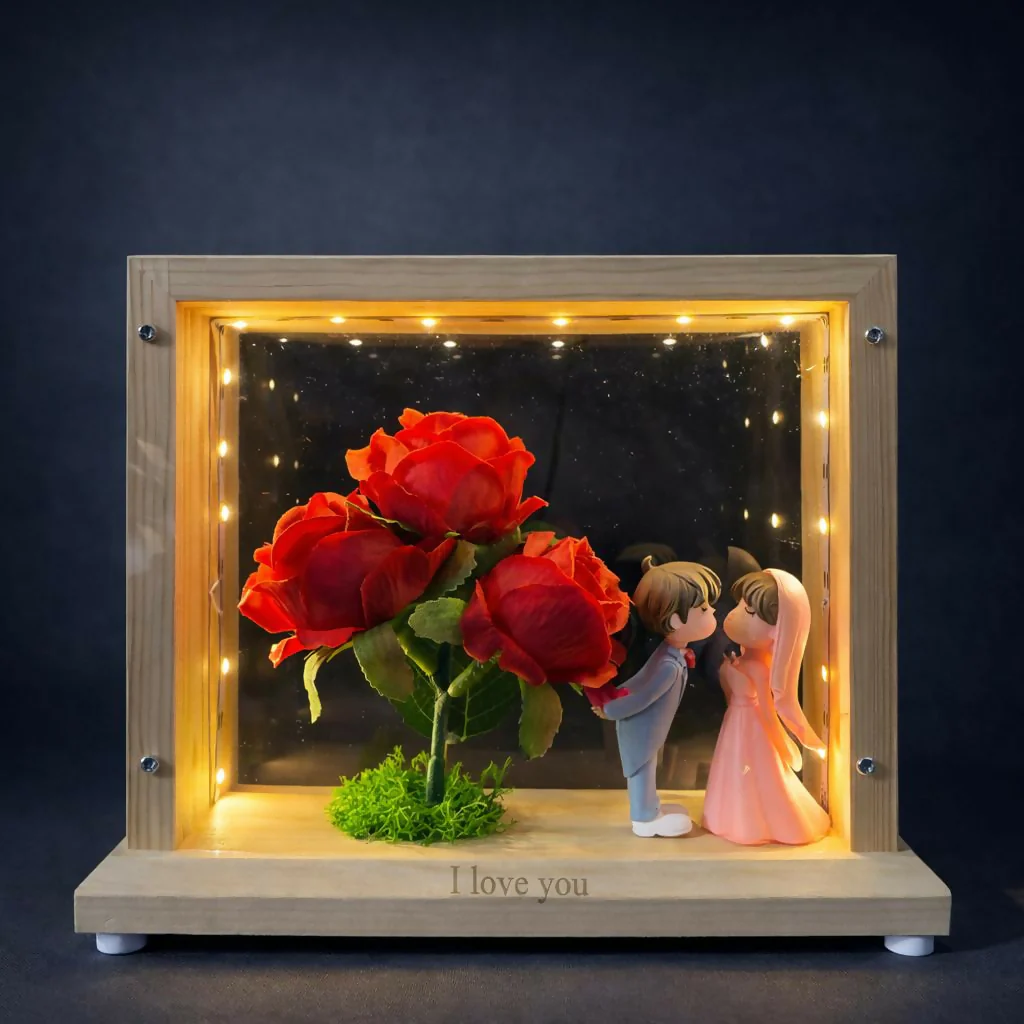LED Wedding Couple Showpiece with Flower Frame | Decorative Table Lamp (Design may vary) - Image 2