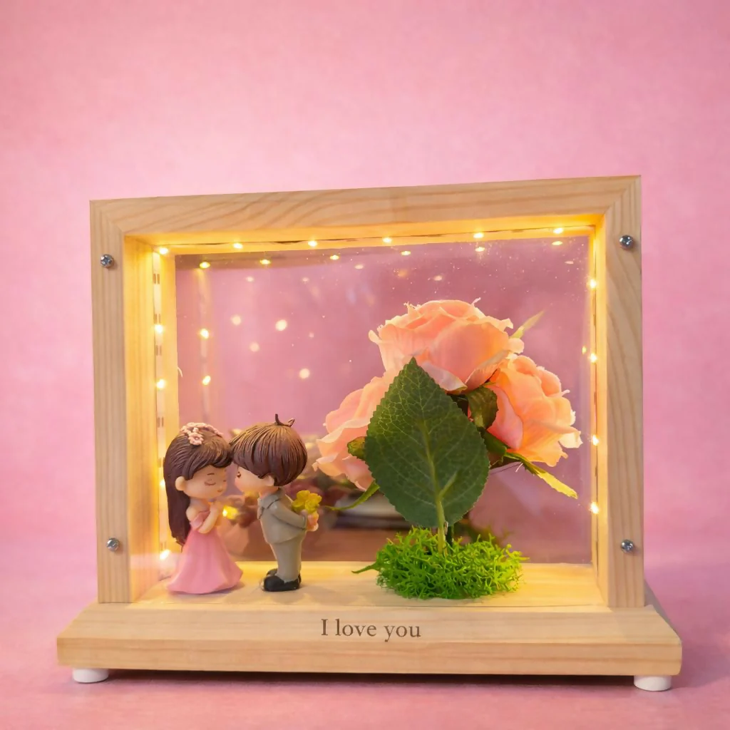LED Wedding Couple Showpiece with Flower Frame | Decorative Table Lamp (Design may vary) - Image 3
