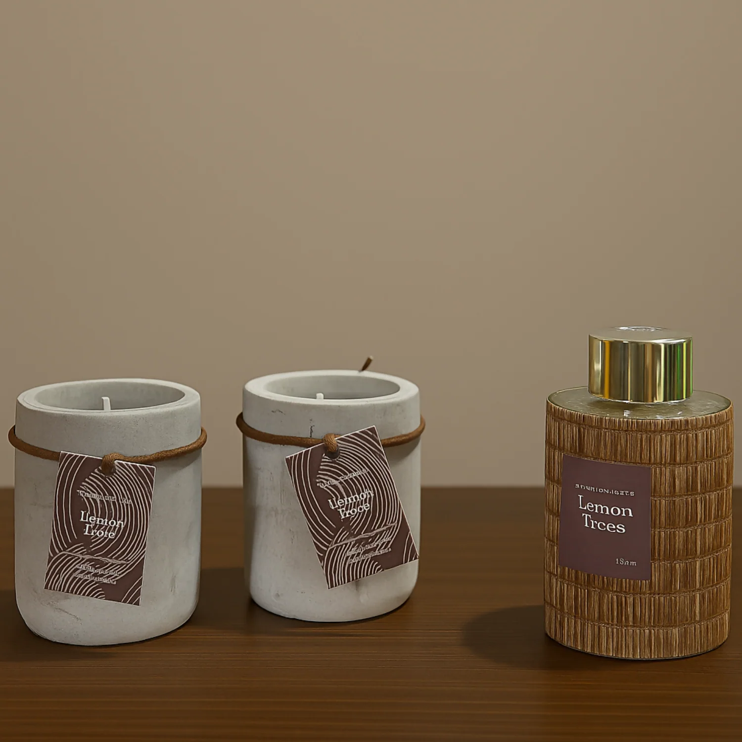 Lemon Trees Premium Aromatherapy Gift Set – Scented Candle & Reed Diffuser Combo in Concrete Jars with Wooden Accents, Relaxing Home Fragrance Set for Living Room, Bedroom, Spa & Office Décor - Image 2