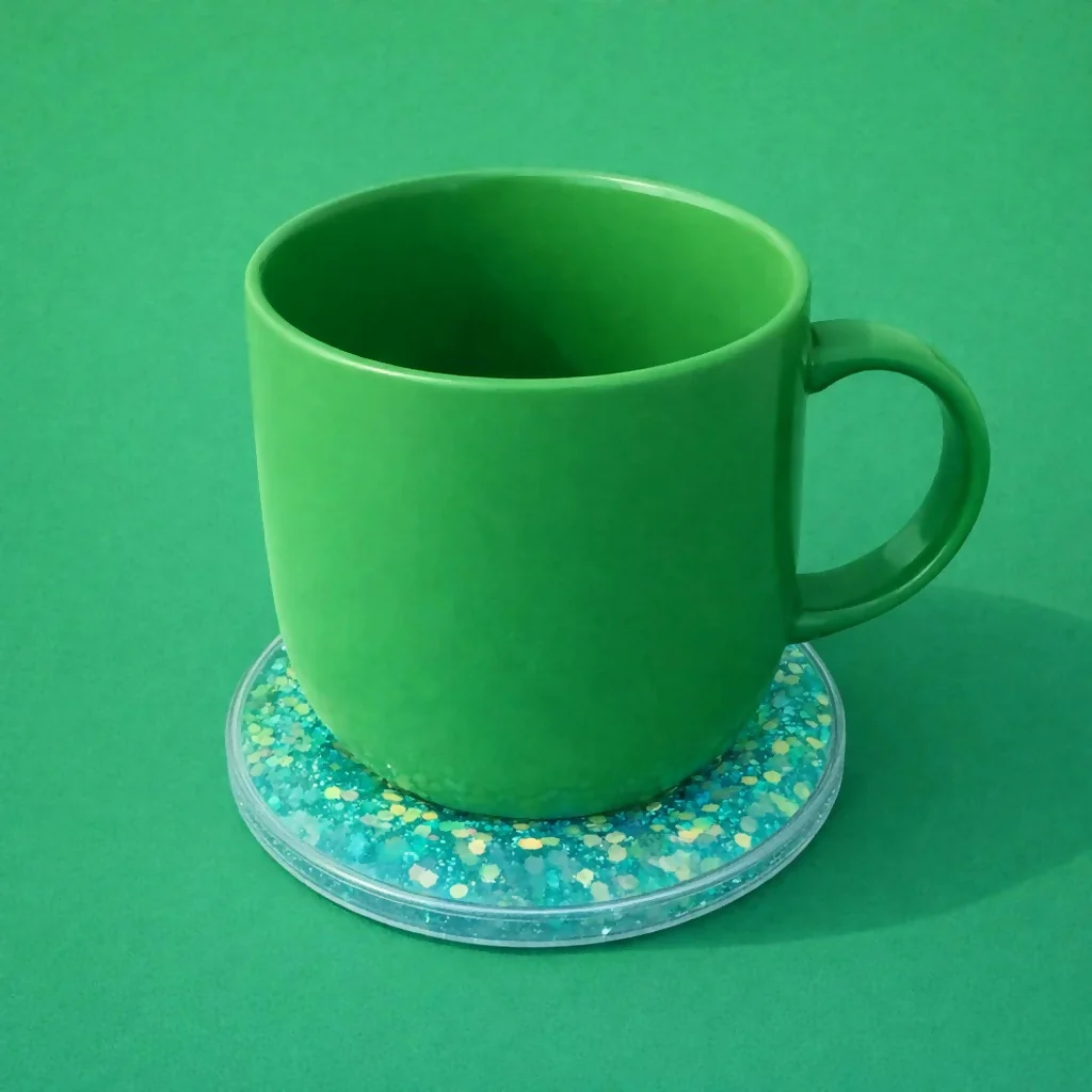Light Blue Glitter Liquid Coaster Set Decorative Heat Resistant Cup Mat - Image 2