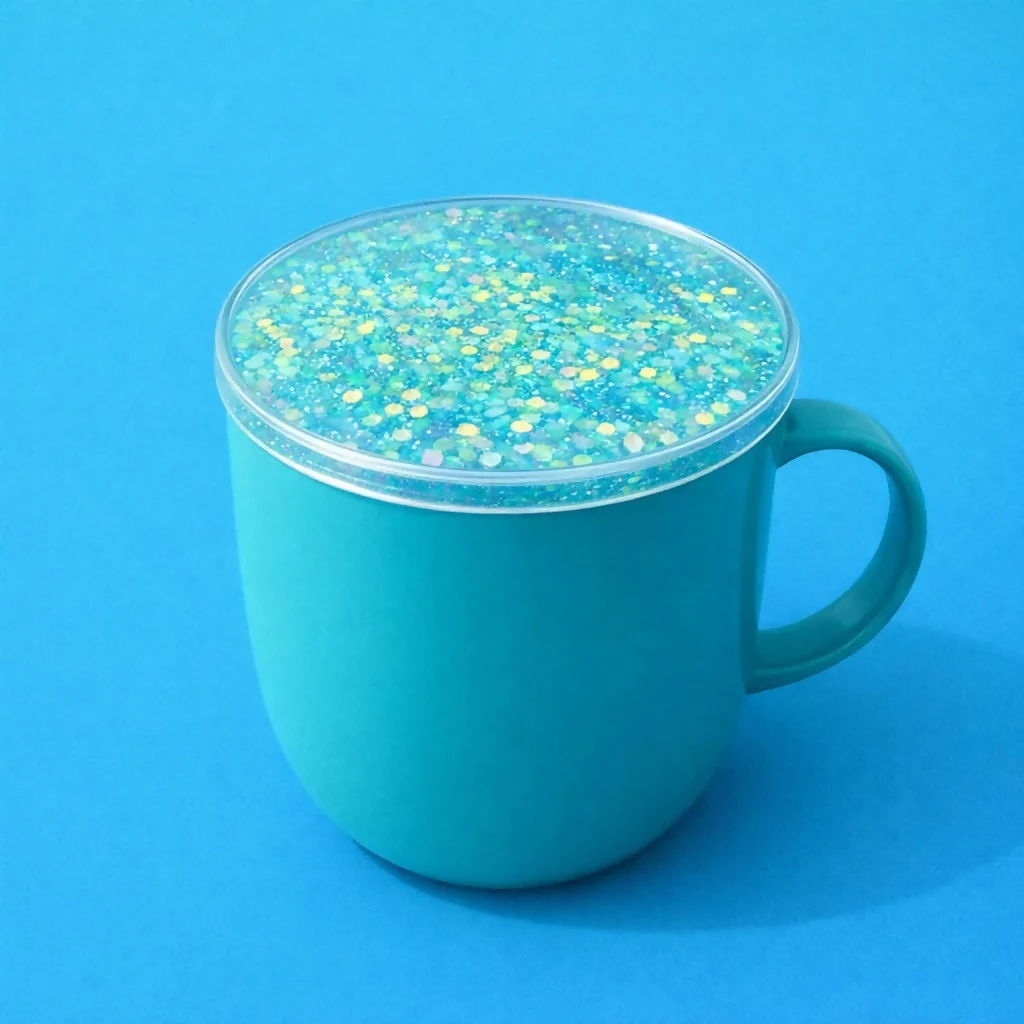 Light Blue Glitter Liquid Coaster Set Decorative Heat Resistant Cup Mat - Image 3
