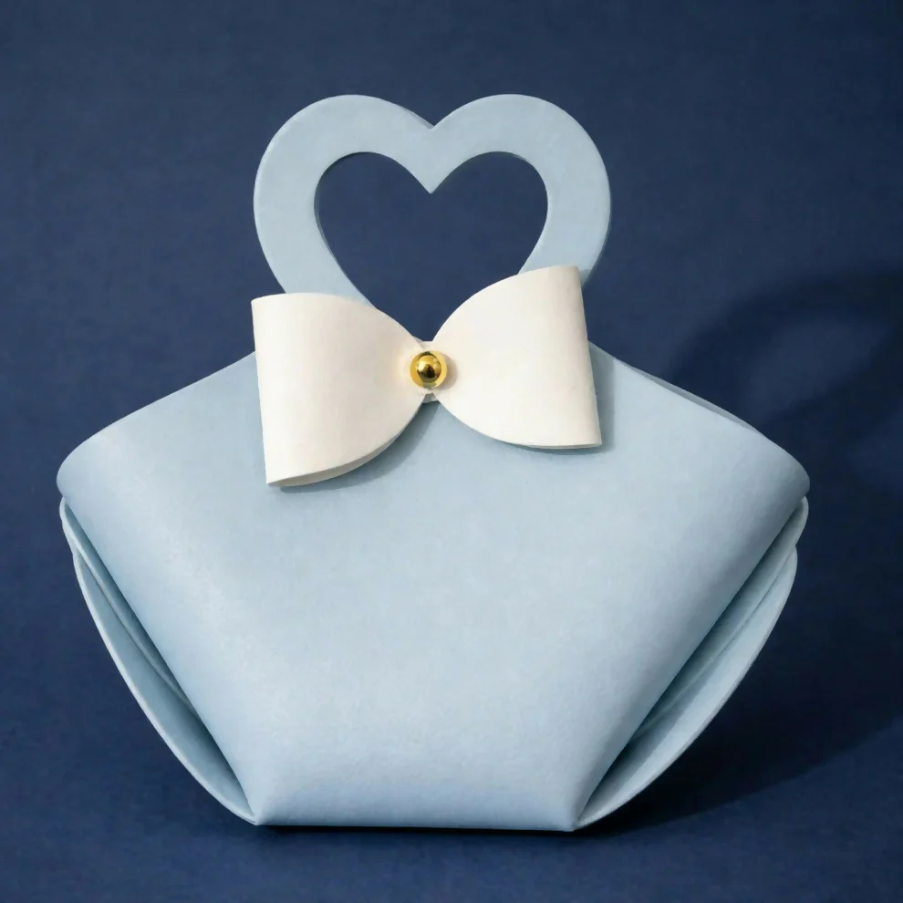 Light Blue Mini Cute Handbag with Heart Handle and Bow Design - Image 3