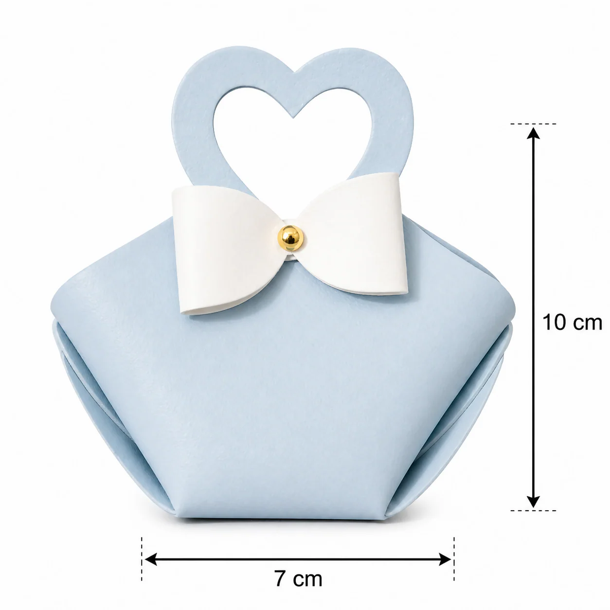 Light Blue Mini Cute Handbag with Heart Handle and Bow Design - Image 5