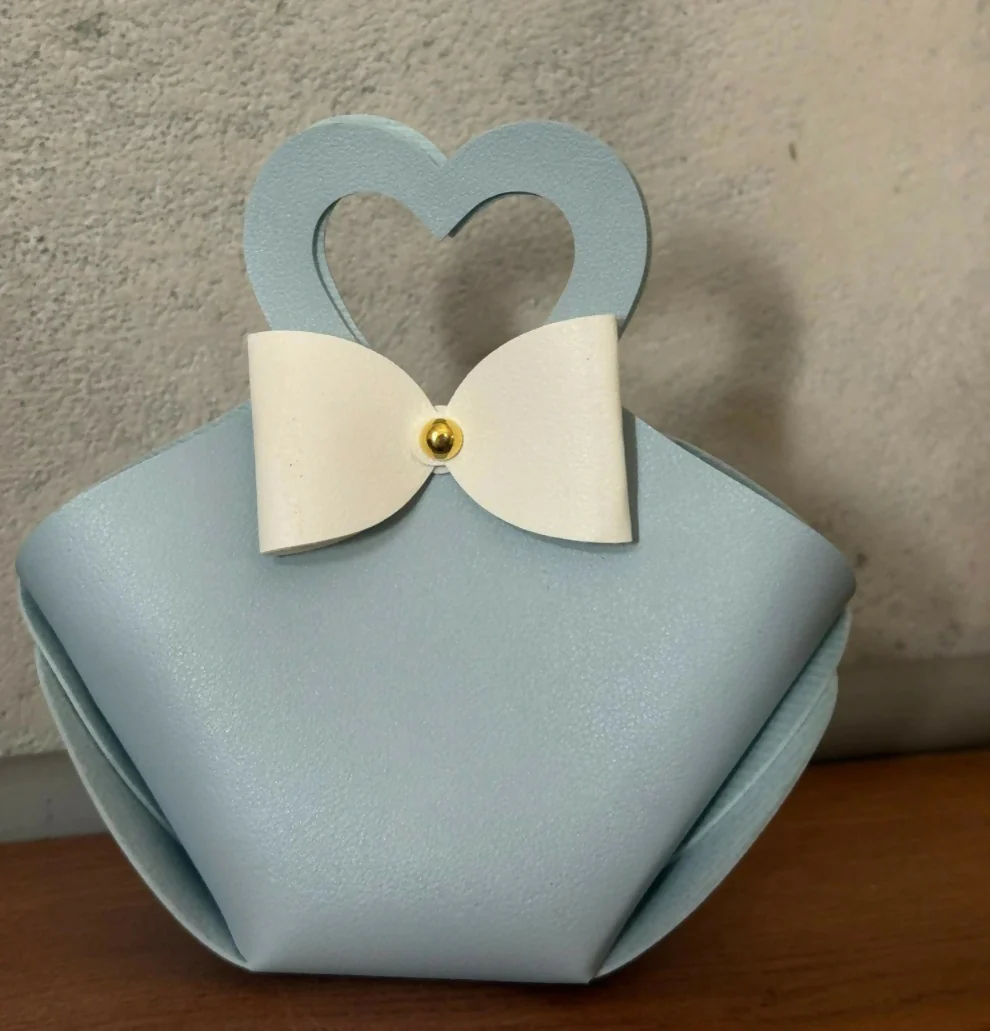 Light Blue Mini Cute Handbag with Heart Handle and Bow Design - Image 6