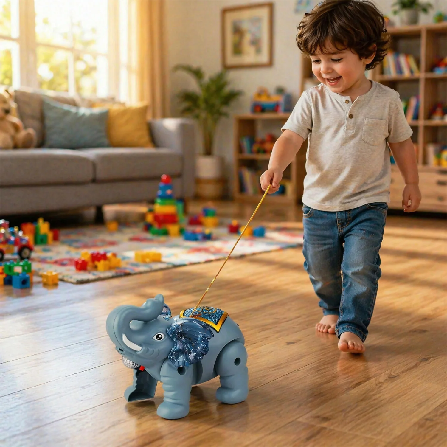 Light-Up Elephant Pull Toy for Kids with Glowing LED Ears and Rolling Motion - Image 3