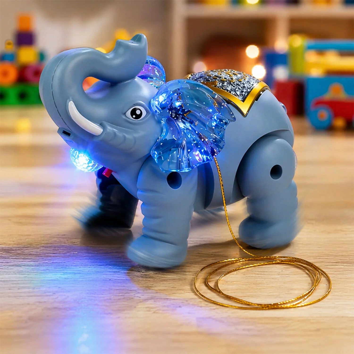 Light-Up Elephant Pull Toy for Kids with Glowing LED Ears and Rolling Motion - Image 5