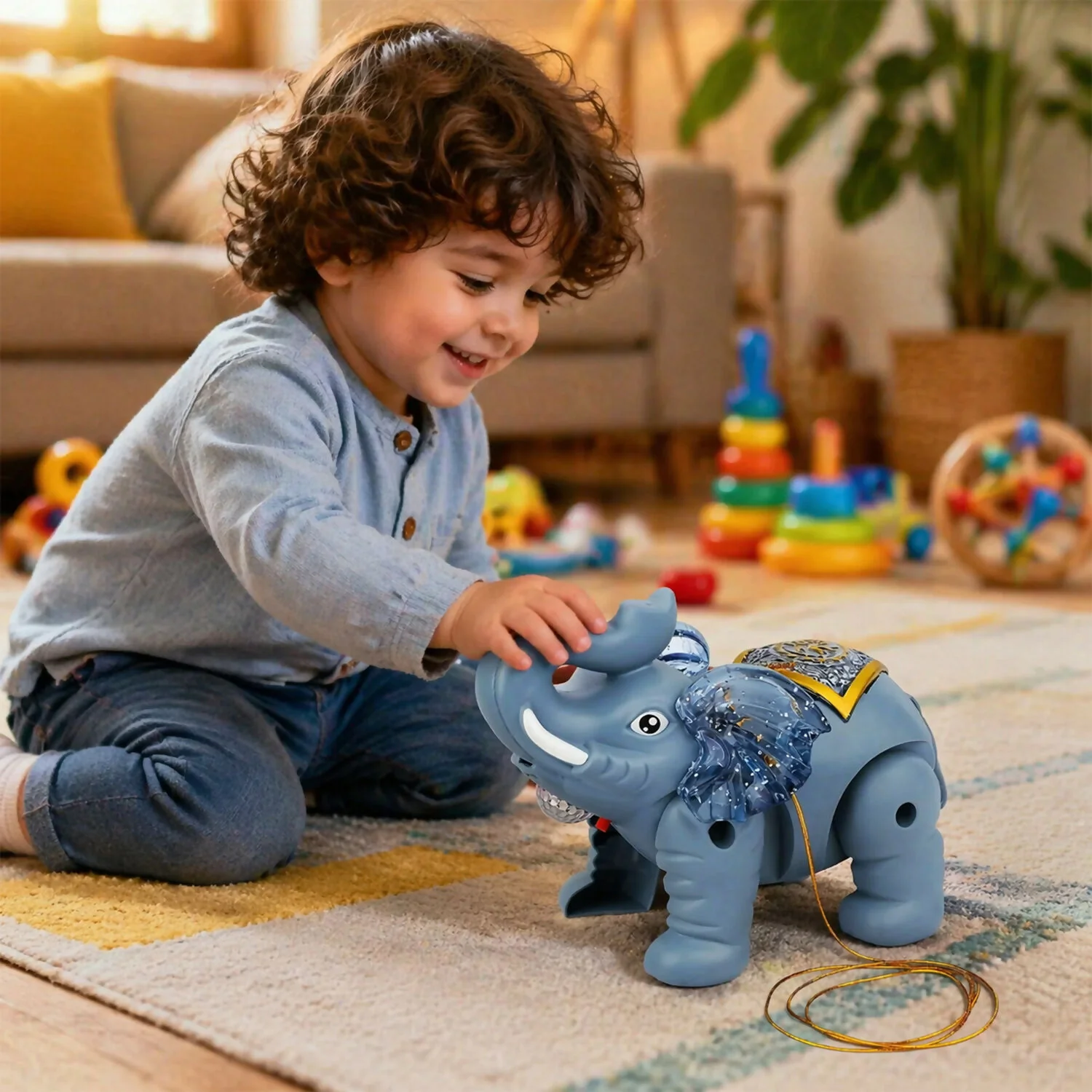 Light-Up Elephant Pull Toy for Kids with Glowing LED Ears and Rolling Motion - Image 6
