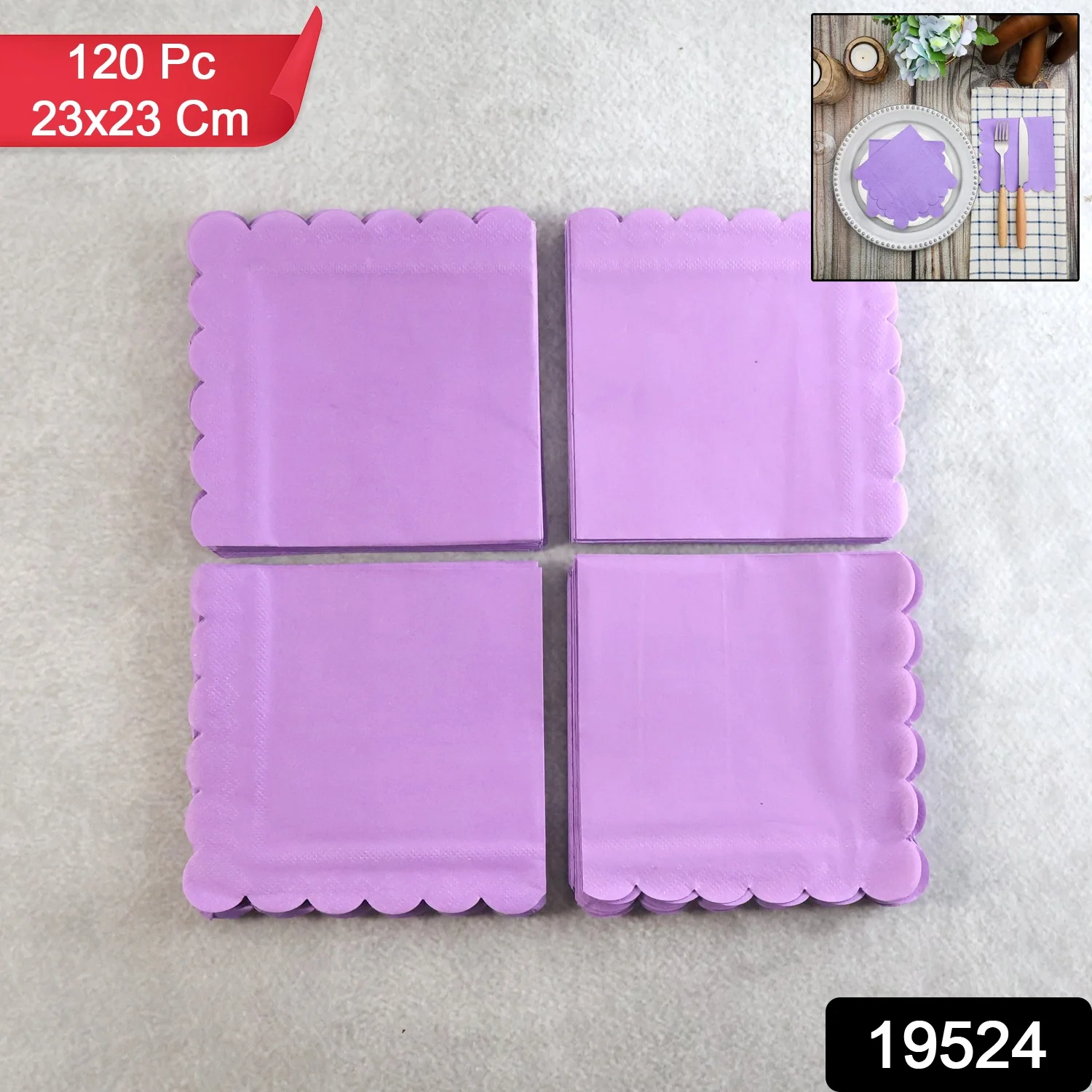 Lilac Scalloped Disposable Paper Napkin (23 x 23 cm / 120 Pc) - Image 2