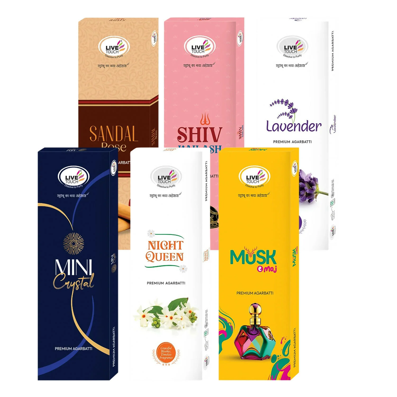 Live Touch Premium Agarbatti – 6 in 1 Fragrance Combo (90g Each Pack) - Image 2