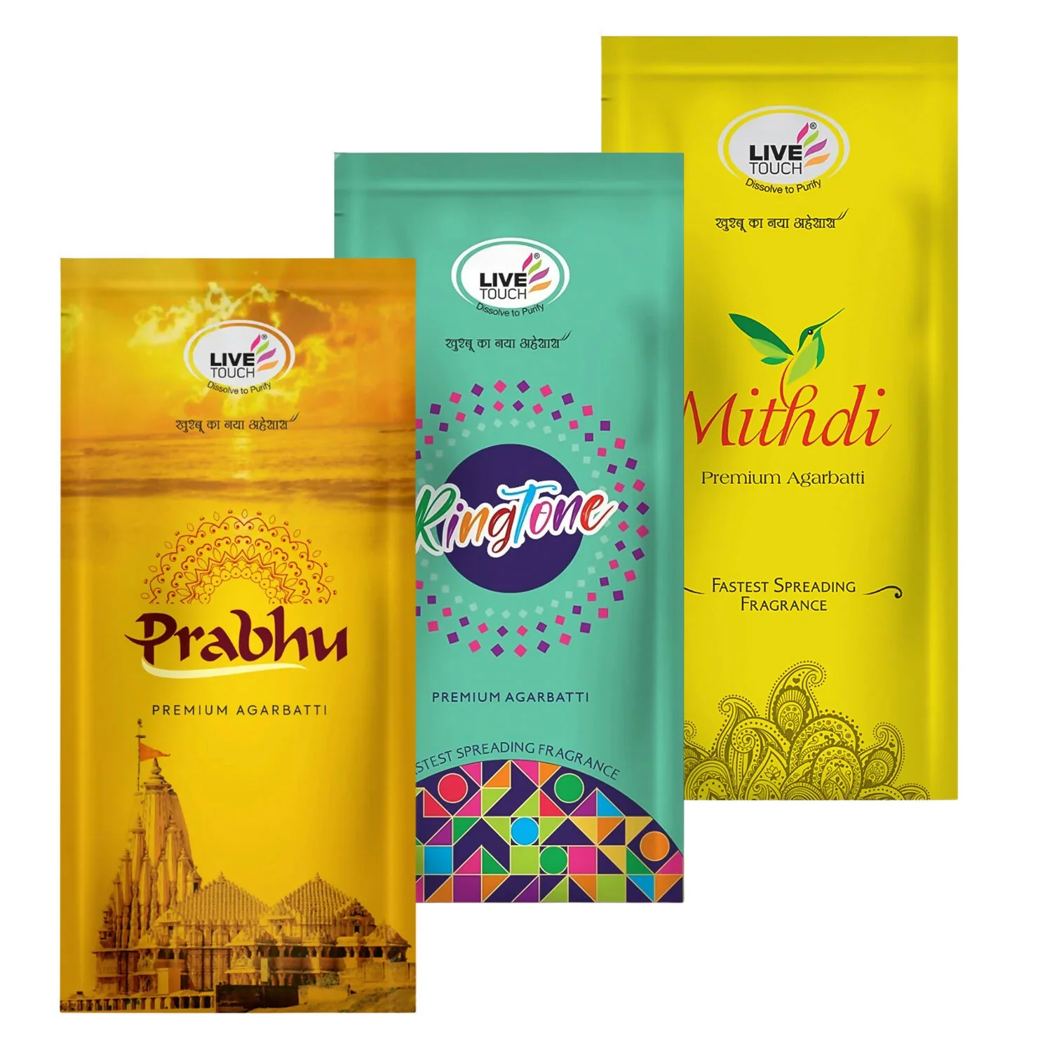 Live Touch Premium Agarbatti Combo – 3 Fragrances (100Gm/Each Pack/2Pc) - Image 2