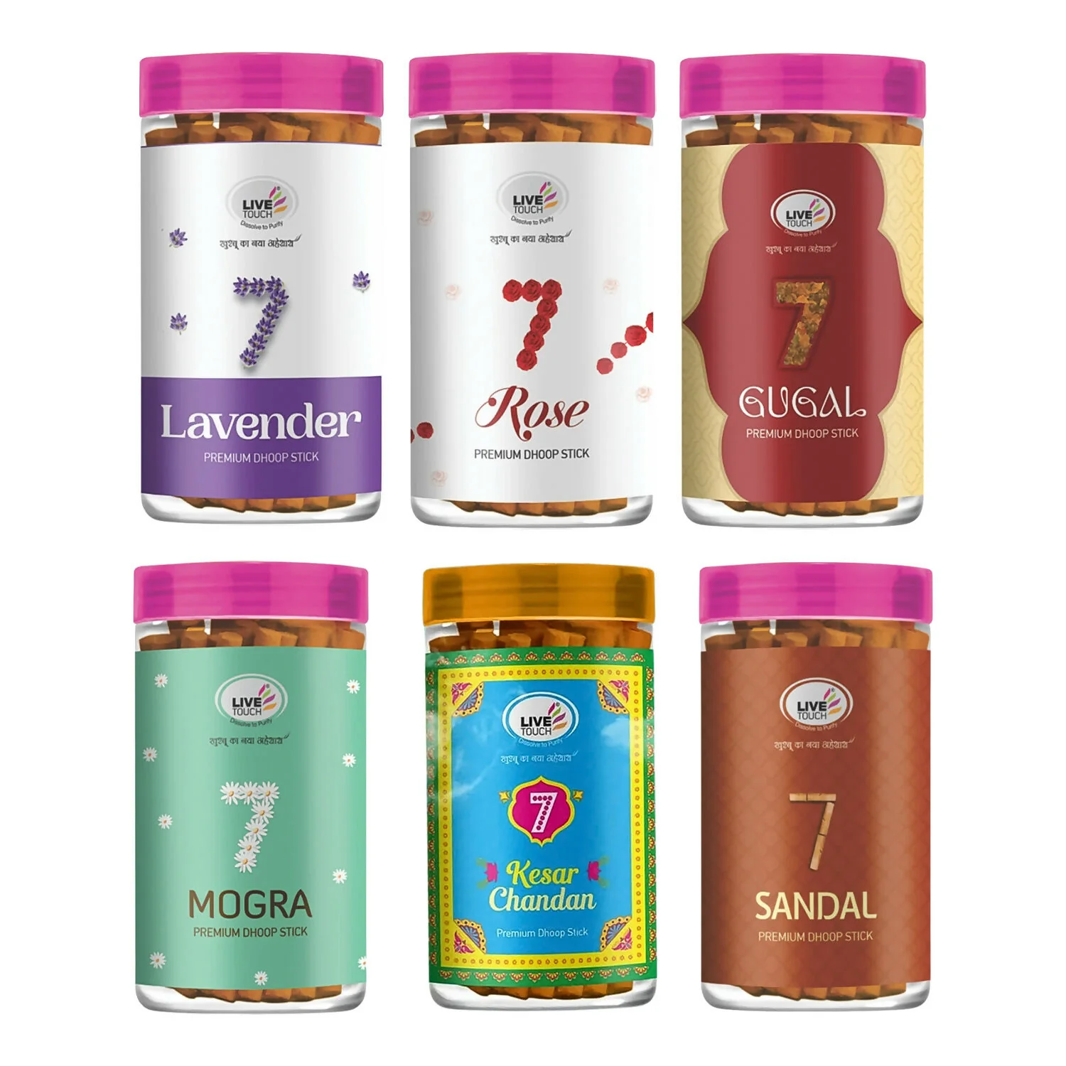 Live Touch Premium Dhoop Stick Combo – Pack of 6 Fragrances (100Gm/Each Jar) - Image 2
