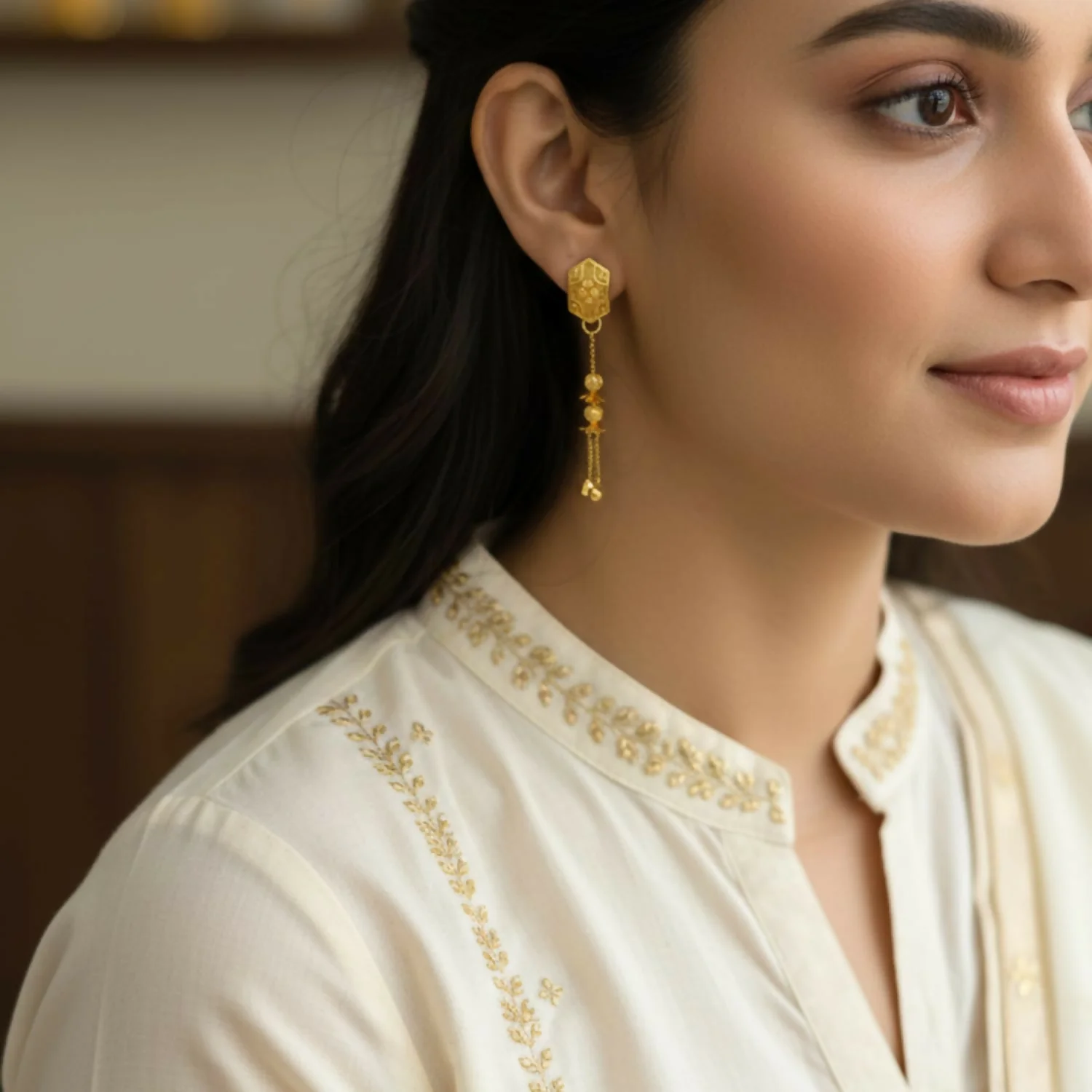 Long Chain Beads Golden Earrings for Women & Girls – Traditional Fancy Jewellery Gift - Image 2