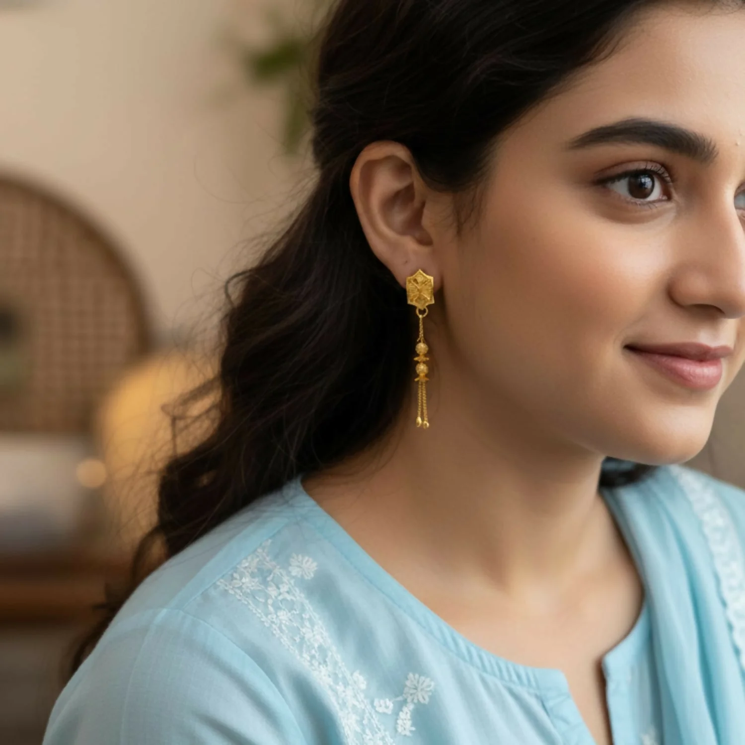Long Chain Beads Golden Earrings for Women & Girls – Traditional Fancy Jewellery Gift - Image 2