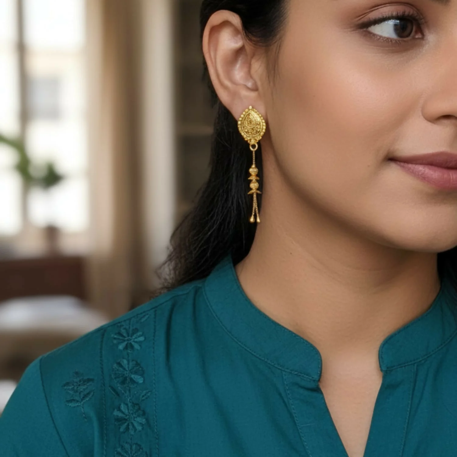 Long Chain Beads Golden Earrings for Women & Girls – Traditional Fancy Jewellery Gift - Image 2