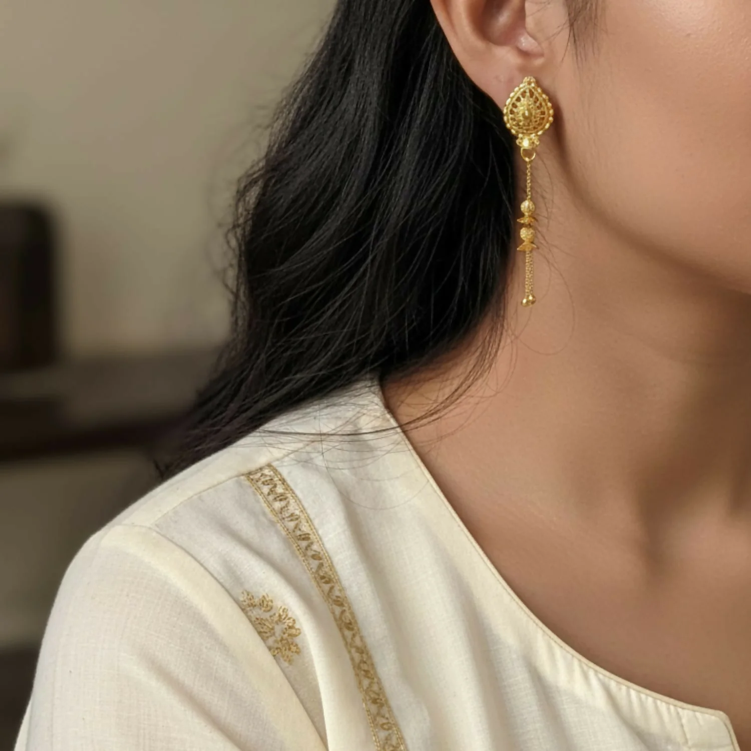 Long Chain Beads Golden Earrings for Women & Girls – Traditional Fancy Jewellery Gift - Image 2