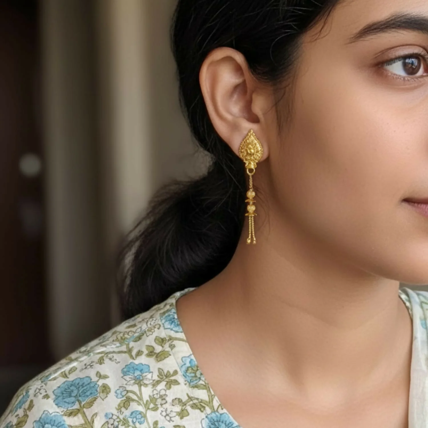 Long Chain Beads Golden Earrings for Women & Girls – Traditional Fancy Jewellery Gift - Image 2
